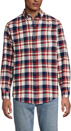 Lands End Traditional Fit Flagship Flannel Shirt in Navy/bourbon Plaid at Nordstrom, Size Xx-Large
