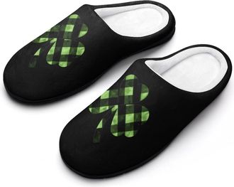 Generic Green Buffalo Plaid Shamrock Mens Slippers Memory Foam Winter Warm Sandals Slip On House Shoes Size 7-14