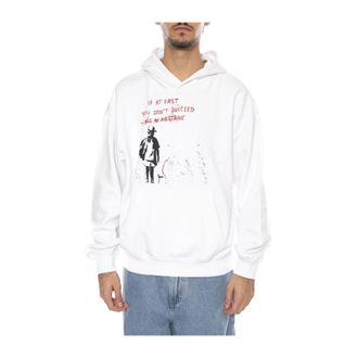 Only & Sons Hooded Sweatshirt met Banksy Print - Heren - Hoodies - Wit - XL - Katoen - Hoodies & sweatvesten