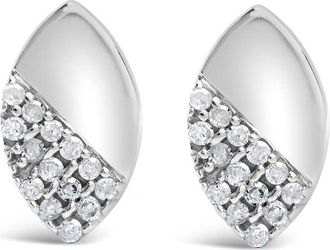 House of Brilliance Sterling Silver 1/6 Ct Diamond & Mirror Polish Pear Shape Stud Earrings (I-J Color, I2-I3 Clarity)
