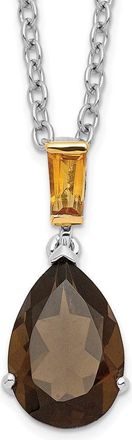 Diamond2Deal Sterling Silver with 14K Accent Rhodium-plated Smoky Quartz and Citrine Pendant Necklace