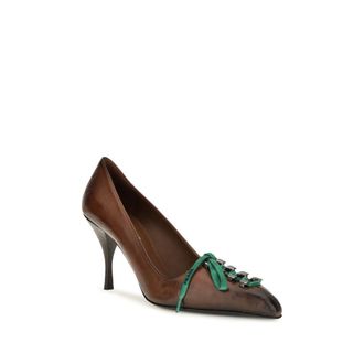 Prada Leather Lace-Up Pump - Brown