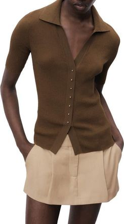 Mango Fine Knit Sweater with Shirt Collar in Chocolate at Nordstrom, Size X-Small