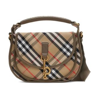Burberry Haymarket Check Zadel Tas - Dames - Handtassen - Beige - ONE Size - Leer - Tassen