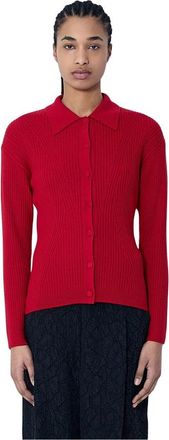 Dries Van Noten Ribgebreide Cardigan met Knopen - Dames - Vesten - Rood - L - Wol - Truien & Vesten