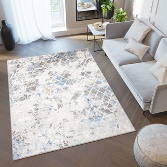 Tapiso Alfombra de polipropileno en gris, crema y azul 160x220 cm
