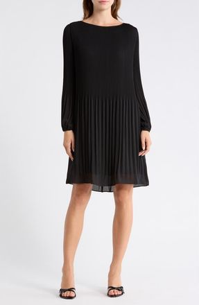 BOSS Dasie Long Sleeve Ribbed Shift Dress in Black at Nordstrom Rack, Size 10
