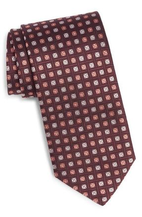 Canali Medallion Silk Tie in Dark Red at Nordstrom