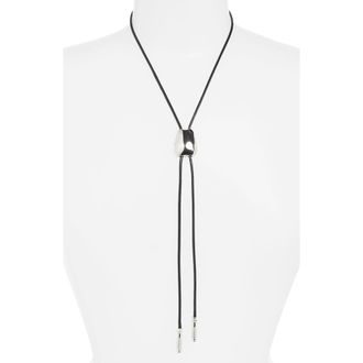 Open Edit Faux Leather Bolo Necklace in Black- Silver at Nordstrom