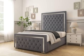 Comfort Beds Sofia Chrome Plush Bed Frame - 50 Upholstered Headboard in Dark Grey | Size: Double