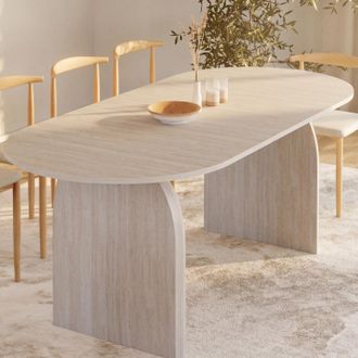 IDMarket Mesa De Comedor Ovalada Extensible Japandi Edith 6-10 Personas Estilo Travertino 160-200 Cm