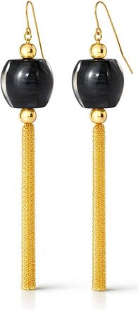 Gold & Honey Womens Tassel Bead Drop Earrings In Black