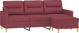vidaXL Vidaxl - Divano A 3 Posti Con Poggiapiedi Rosso Vino 180 Cm In Tessuto