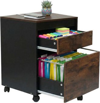 Relaxdays Relaxdays rolling cabinet, 2 drawers, hanging files, H x W x D: 57 x 40 x 40 cm, castors, brown/black