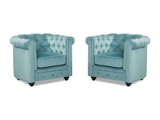Vente-Unique Lotto di 2 poltrone CHESTERFIELD in velluto Azzurro pastello