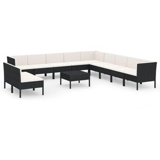 vidaXL Set Divani Da Giardino 12 Pz Con Cuscini In Polyrattan Nero Vidaxl