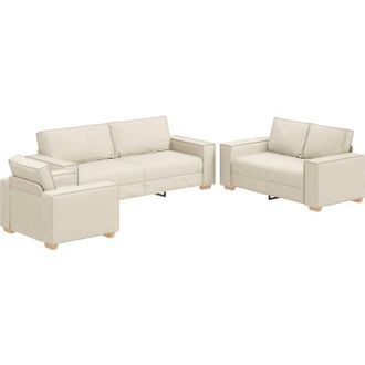 vidaXL Vidaxl Juego De Sof&aacute; 3 Pcs Beige Tejido Mezcla De Lino