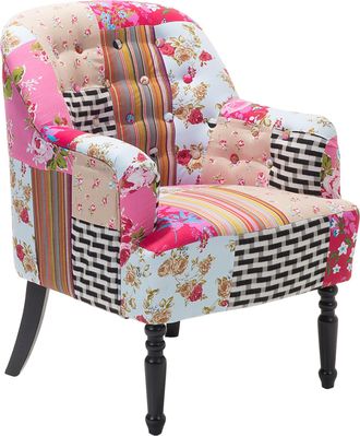 Beliani Sill&oacute;n Tapizado En Tela Multicolor Rosa Patchwork Club Botones Patas De Madera Mandal