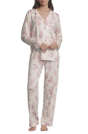 Eberjey Gisele Printed Long Pajamas in Rose Garden Cameo Pink/ivory at Nordstrom, Size X-Large