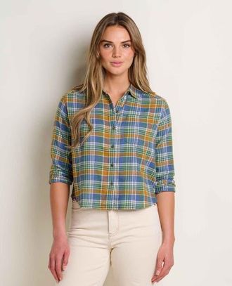 Toad & Co Re-Form Flannel Boxy Long Sleeve Shirt in Kyanite Tonal Madras at Nordstrom, Size Medium