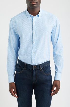 Johnston & Murphy XC+ Football Print Performance Button-Down Shirt in Light Blue at Nordstrom, Size Xx-Large