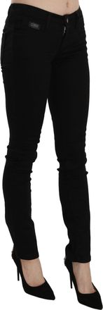Costume National Womens Black Sequined Mid Waist Slim Fit Denim Jeans Cotton Clothing