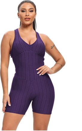 Generic Womens Stretch Exercise Fitness High Waist Overalls Yoga Pants Comfortable Trousers Womens Set, purple, XL