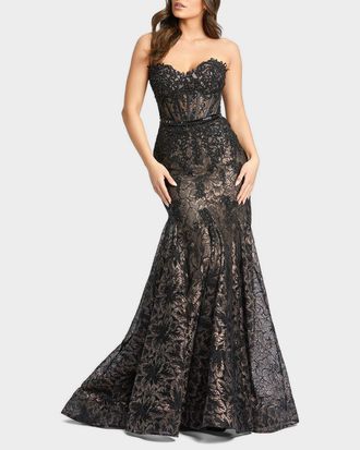 Mac Duggal Strapless Sequin Lace Trumpet Gown