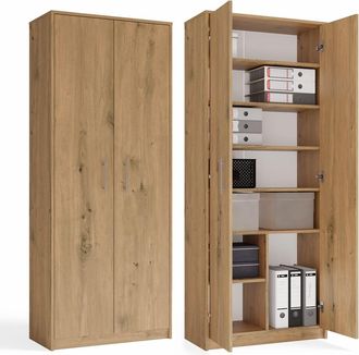 Topeshop Oliv 2d Estante De Escritorio - 2 Puertas, 8 Estantes - 74x180x35 Cm - Roble Artisan