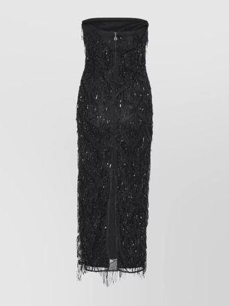 Rotate strapless midi dress sequin fringe