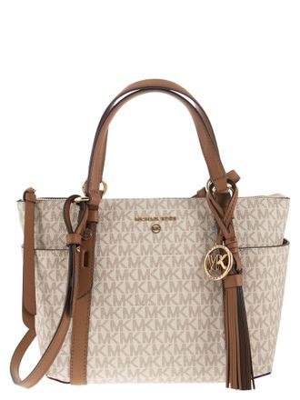 MICHAEL KORS Ivory/Brown Pleated Leather selling JOPLIN North South Tote w/X-Body Strap