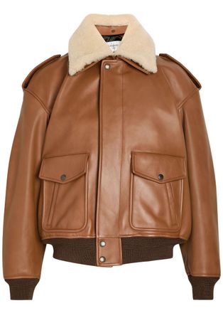 Saint Laurent Detachable-collar Shearling and Leather Jacket - Terracotta - 38 (UK10 / S)