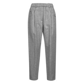 Brunello Cucinelli Broeken, Dames, Grijs, M, Lichtgrijze Broek Elastische Taille