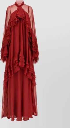 Alberta Ferretti silk ruffled high neck long sleeve maxi dress