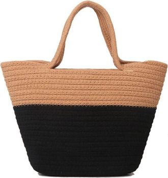 Generic Women Tote Bag, Large Weave Wrist Bag, Large Capacity Shoulder Handbag Bucket Bag for Travel Shopping Outdoor(black)