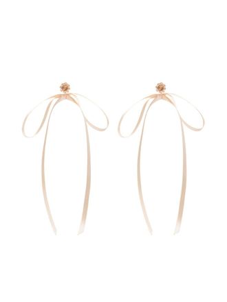 Simone Rocha Bow Ribbon beaded stud earrings - women - glass/Satin - One Size - Pink