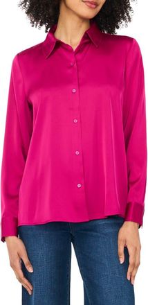 Vince Camuto Satin Long Sleeve Button-Up Shirt in Wild Petunia at Nordstrom Rack, Size X-Small