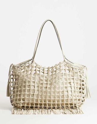 Topshop Tobias - Borsa shopping grande intrecciata bianco sporco-Neutro