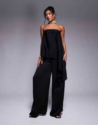 Asos bandeau overlay satin jumpsuit in black