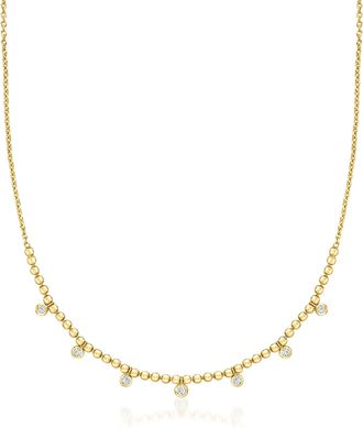 RS Pure by Ross-Simons Lab-Grown Diamond and 18kt Gold Over Sterling Bead Station Necklace