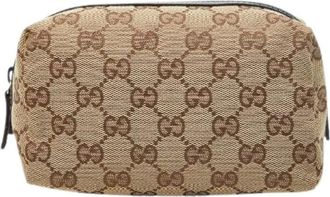 Gucci Pre-owned Wallets, female, Beige, Size: ONE SIZE Pre-owned GG Canvas Leather Pouch