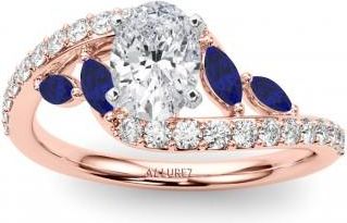 Allurez Swirl Design Diamond & Marquise Sapphire Engagement Ring 14K Rose Gold (0.63ct)