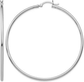 Diamond2Deal Sterling Silver Polished Round Hinged Hoop Earrings 62mm