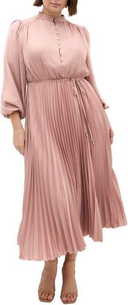 City Chic Haley Pleated Long Sleeve Midi Dress in Dusty Pink at Nordstrom, Size 12W