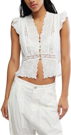 Free People Day Dreamer Lace Trim Top in Ivory at Nordstrom, Size X-Small