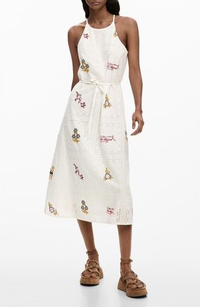 Desigual Open Stitch Sleeveless Midi Dress in White at Nordstrom, Size X-Small