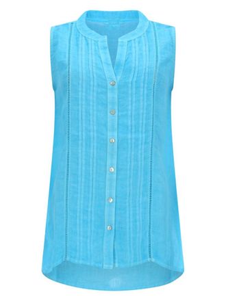 120% Lino Relaxed Linen Pintuck Pleated Blouse
