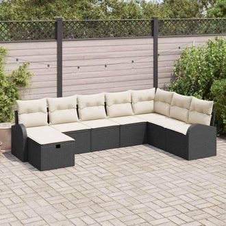 vidaXL Vidaxl - Conjunto De Sof&aacute; De Jard&iacute;n Con Coj&iacute;n 8 Pcs Negro Y Crema