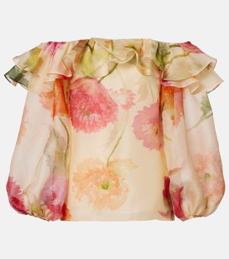 Carolina Herrera Floral off-shoulder silk organza top