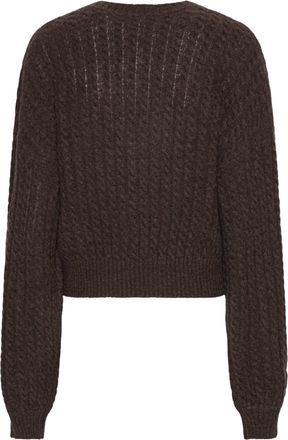 Rotate Womens V-Neck Cable Knit Sweater Potting Soil Merino Wool Jumpers